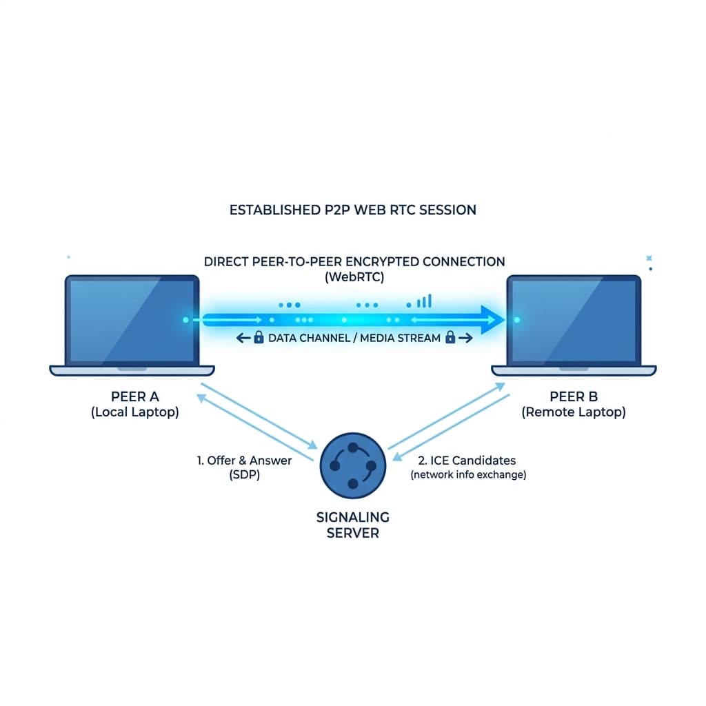 FinlyZone P2P WebRTC and MQTT Architecture Diagram